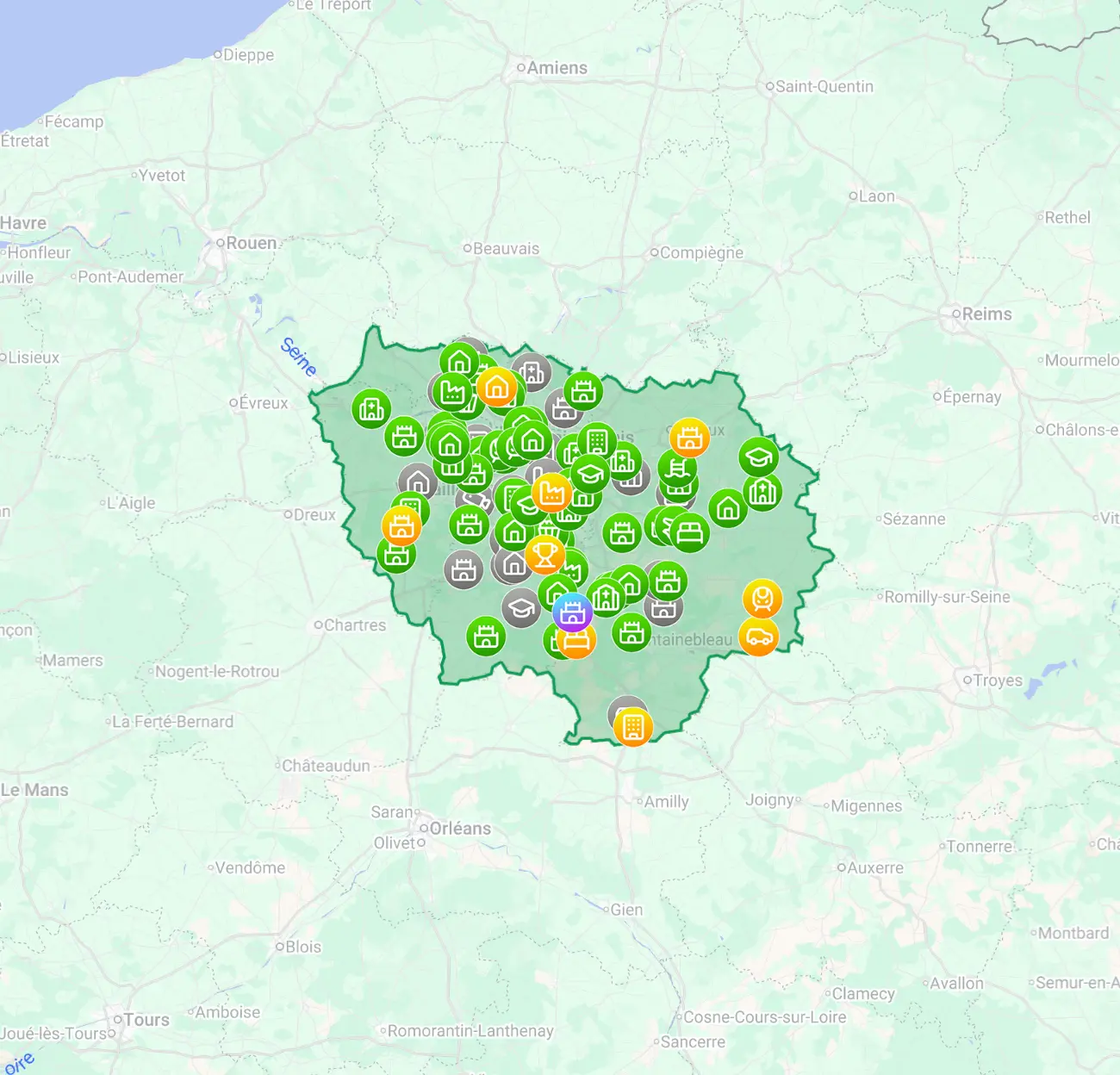 Île-de-France urbex map preview