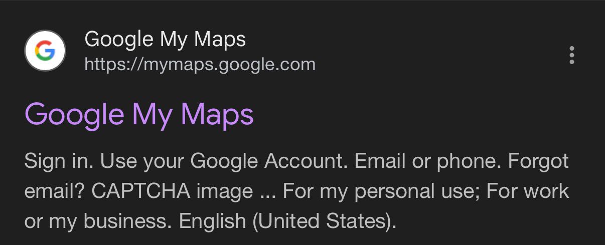 Google My Maps home page on web browser