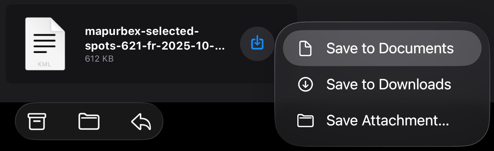 Saving the KML file from email to phone storage